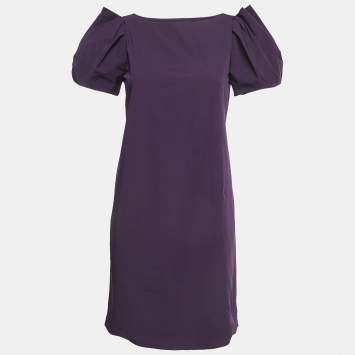 Pre Owned Diane Von Furstenberg Purple Stretch Crepe Draped Sleeve Mini Dress M