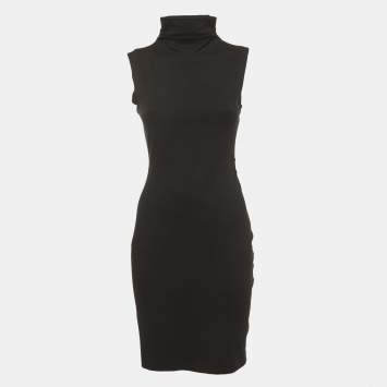 Pre Owned Diane Von Furstenberg Black Knit Sleeveless Turtle Neck Mini Dress S