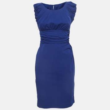 مملوكة مسبقًا Diane Von Furstenberg  Blue Nylon Ruched Mini Dress S