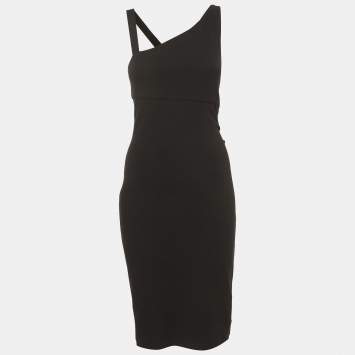Pre Owned Diane Von Furstenberg Black Knit One Shoulder Mini Dress S