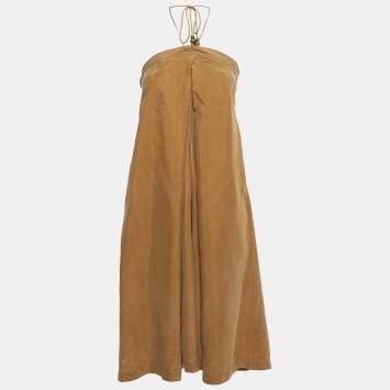 Pre Owned Diane Von Furstenberg Brown Silk Maui Strappy Midi Dress S