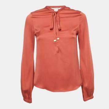 Pre Owned Diane Von Furstenberg Pink Silk Button Front Blouse S