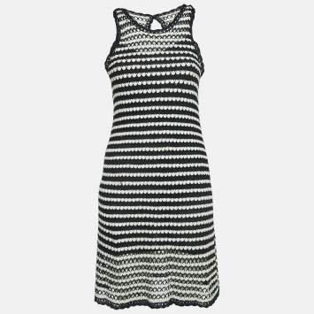 Pre Owned Diane Von Furstenberg Navy Blue/White Crochet Knit Sleeveless Short Dress S