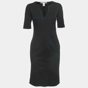 Pre Owned Diane Von Furstenberg Black Knit V-Neck Dress S