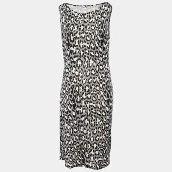 مملوكة مسبقًا Diane Von Furstenberg Grey Animal Printed Silk Knit Ritanna Sleeveless Dress L