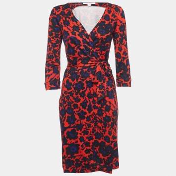 Pre Owned Diane Von Furstenberg Multicolor Jersey Wrap Dress M
