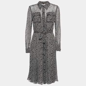 Pre Owned Diane Von Furstenberg Brown Printed Georgette Midi Dress M