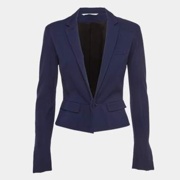 مملوكة مسبقًا Diane Von Furstenberg Navy Blue Knit Single Breasted Reiko Blazer M
