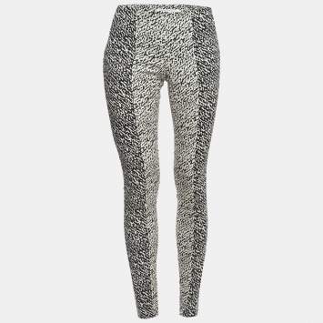 Pre Owned Diane Von Furstenberg Black/White Abstract Print Cotton Blend Skinny Pants S