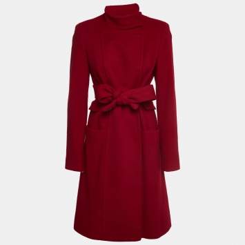 Pre Owned Diane von Furstenberg Red Felted Wool Sabrina Coat M