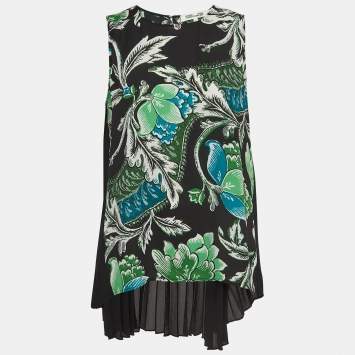 Pre Owned Diane von Furstenberg Green/Black Floral Printed Crepe Silvie Blouse S