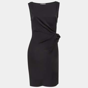 Pre Owned Diane Von Furstenberg Black Satin Silk Draped Dress M