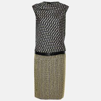 Pre Owned Diane Von Furstenberg Black Printed & Embellished Silk Sleeveless Dress M