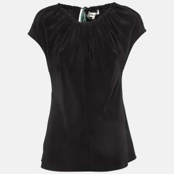 Pre Owned Diane Von Furstenberg Black Silk Tie-Up Detail Top S