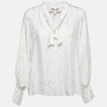 Pre Owned Diane Von Furstenberg White Textured Satin Blouse M