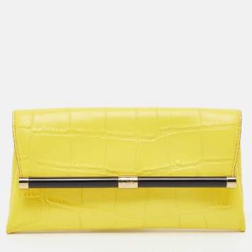 Pre Owned Diane Von Furstenberg Yellow Croc Embossed Leather 440 EVLP Clutch
