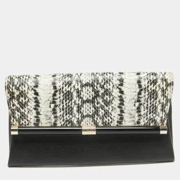 Pre Owned Diane von Furstenberg Black Python Embossed Leather 440 Envelope Clutch