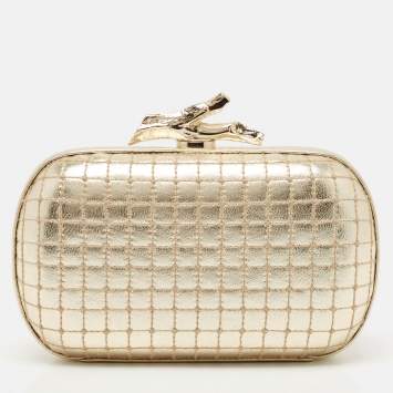 Pre Owned Diane Von Furstenberg Gold Quilted Leather Lytton Minaudiere Clutch