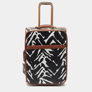 Pre Owned Diane Von Furstenberg Black/White Zebra Print Coated Canvas 2 Wheeled Luggage