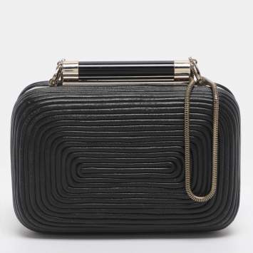 Pre Owned Diane Von Furstenberg Tonda Black Leather Minaudière Clutch