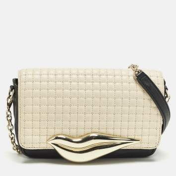 Pre Owned Diane Von Furstenberg Flirty Lips Black/Off White Quilted Leather Shoulder Bag