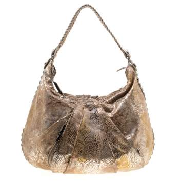 Pre Owned Diane Von Furstenberg Beige/Metallic Silver Suede Python Hobo