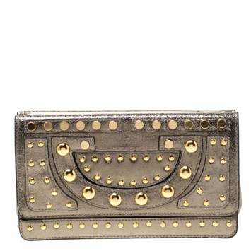 Pre Owned Diane Von Furstenberg Metallic Studded Leather Hayworth Clutch 
