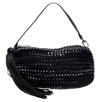 Pre Owned Diane Von Furstenberg Metallic Black Chainlink Leather Stephanie Shoulder Bag