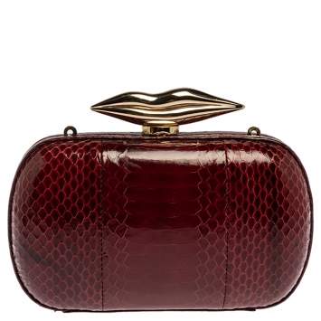 Pre Owned Diane Von Furstenberg Red Python Flirty Minaudiere Clutch