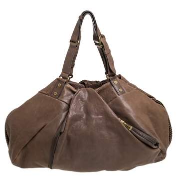 Pre Owned Diane Von Furstenberg Brown Leather Belle Draped Wrap Shoulder Bag