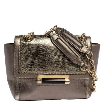 Pre Owned Diane Von Furstenberg Metallic Grey Lizard Embossed Leather and Leather Mini 440 Shoulder Bag