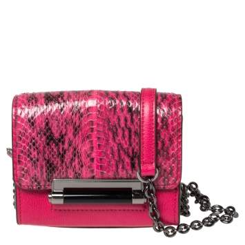 Pre Owned Diane von Furstenberg Pink Leather and Python Mini Highline Micro Crossbody Bag