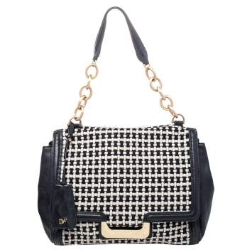 Pre Owned Diane von Furstenberg Black Leather And Fabric Shoulder Bag