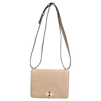 Pre Owned Diane von Furstenberg Beige Croc Embossed Nubuck Leather 440 Les Crossbody Bag