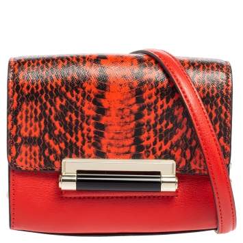 Pre Owned Diane von Furstenberg Red Python Effect and Leather Mini Micro Highline Crossbody Bag