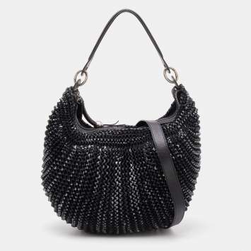 Pre Owned Diane Von Furstenberg Black Chainlink Leather Medium Stephanie Hobo