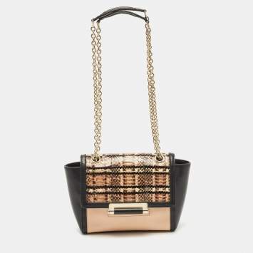 Pre Owned Diane Von Furstenberg Black/Peach Leather and Watersnake Highline Shoulder Bag