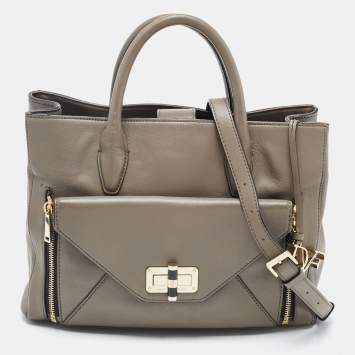 Pre Owned Diane Von Furstenberg Grey Leather Large 440 Gallery Secret Envelope Tote
