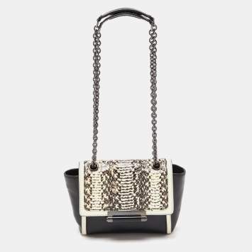 Pre Owned Diane Von Furstenberg Black/White Leather and Watersnake Highline Shoulder Bag