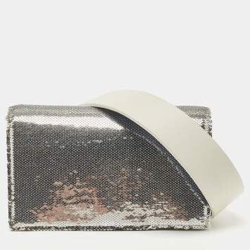 Pre Owned Diane Von Furstenberg Silver/White Sequins and Leather Flap Shoulder Bag