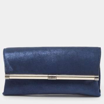 Pre Owned Diane Von Furstenberg Blue Glitter Suede Multicolor Leather Clutch