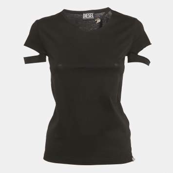 Pre Owned Diesel Black Ripped Neck Jersey T-Shirt S