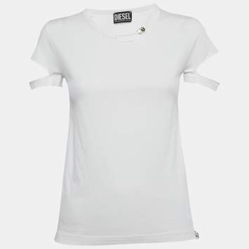 Pre Owned Diesel White Jersey Ripped Detail T-Shirt S