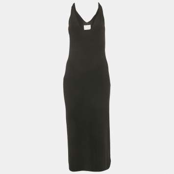 Pre Owned Dion Lee Black Jersey V-Neck Twist Shoulder Detail Midi Dress M