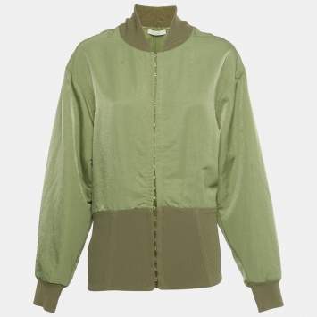 Pre Owned Dion Lee Green Ribbed Hem Nylon Hook Front Jacket M