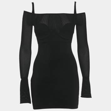 Pre Owned Dion Lee Black Jersey & Mesh Corset Detail Mini Dress S 