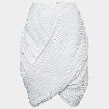 Pre Owned Dion Lee White Pleated Crepe Drape Front Skirt M