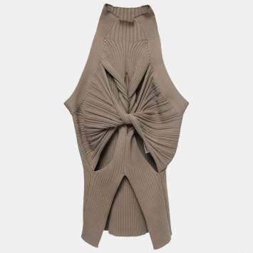 Pre Owned Dion Lee Beige Knit Twisted Cut Out Sleeveless Top M