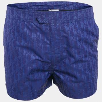 Pre Owned Dior Homme Blue Oblique Print Synthetic Swim Shorts M
