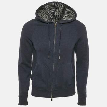 Pre Owned Dior Homme Navy Blue Cotton Knit Zip-Up Hoodie XS
